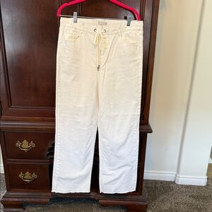 Sincerely Jules Off White Drawstring Pants with Frayed Hem. Size Large